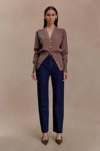 Amanda Statement Button Knit Cardigan in Cacao Brown – Chic&Drifts