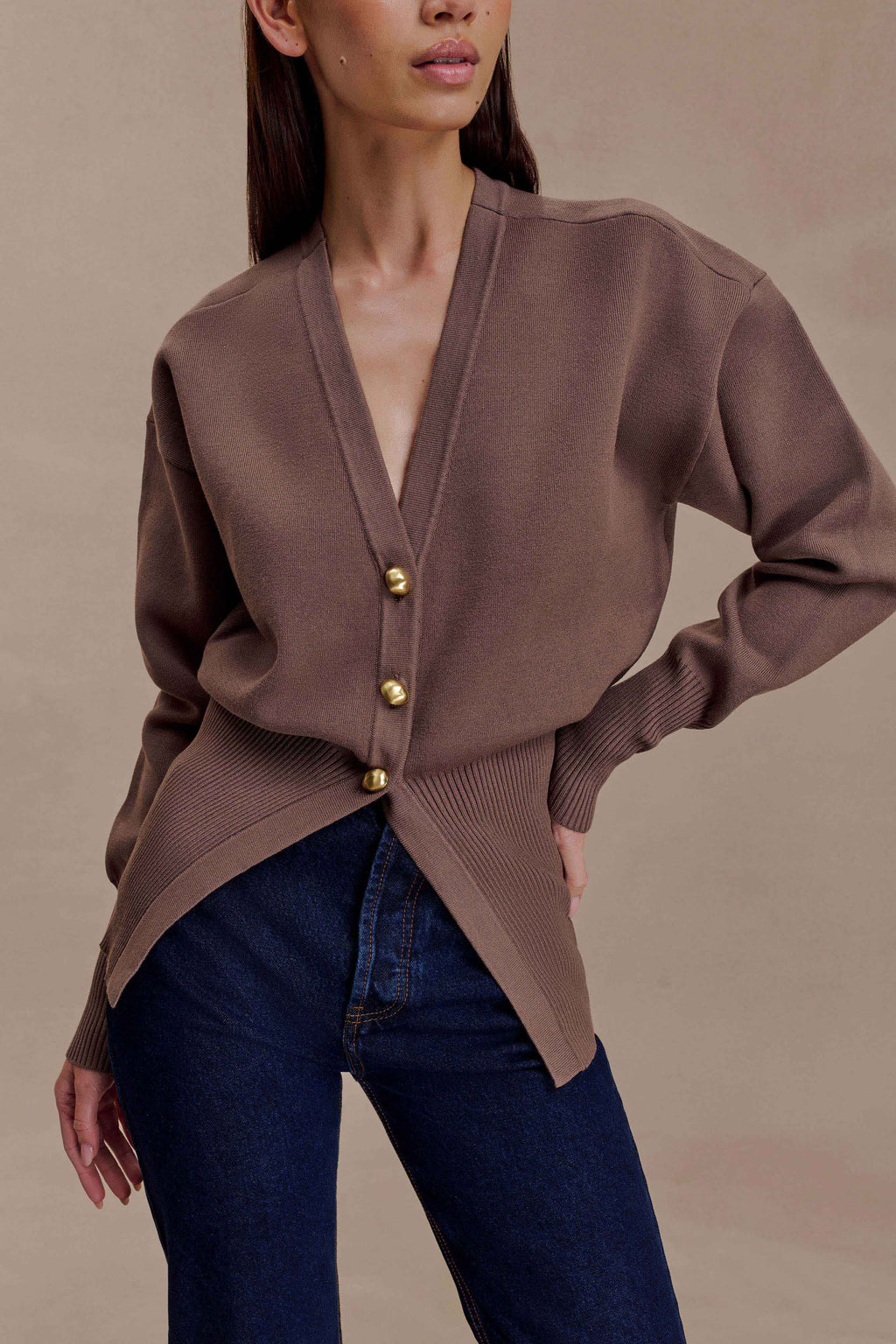 Amanda Statement Button Knit Cardigan in Cacao Brown – Chic&Drifts