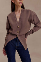 Amanda Statement Button Knit Cardigan in Cacao Brown – Chic&Drifts