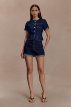 Carlene Cuffed Denim Shorts in Indigo Blue – Chic&Drifts