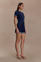 Carlene Cuffed Denim Shorts in Indigo Blue – Chic&Drifts