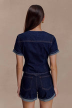 Carlene Cuffed Denim Shorts in Indigo Blue – Chic&Drifts