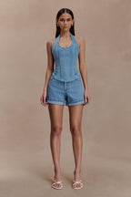 Carlene Cuffed Denim Shorts in Classic Blue – Chic&Drifts