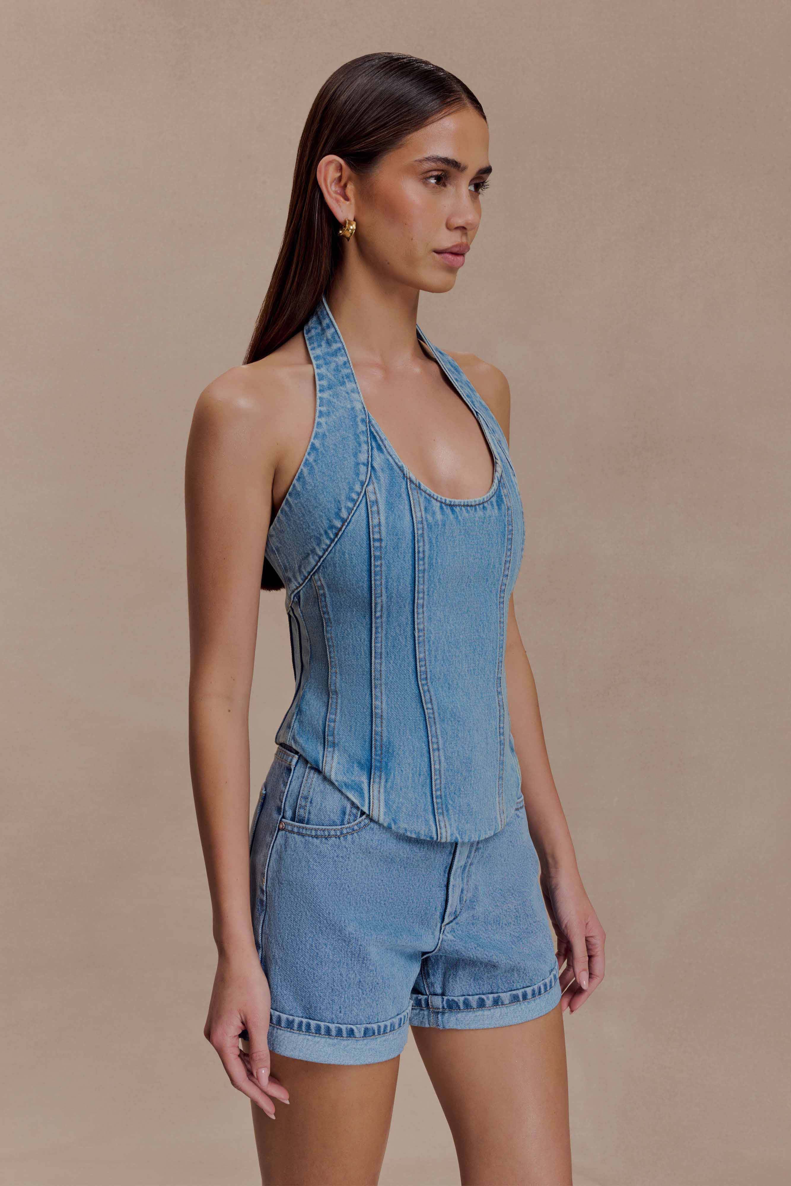 Carlene Cuffed Denim Shorts in Classic Blue – Chic&Drifts