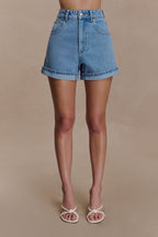 Carlene Cuffed Denim Shorts in Classic Blue – Chic&Drifts