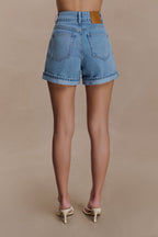 Carlene Cuffed Denim Shorts in Classic Blue – Chic&Drifts