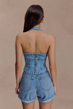 Carlene Cuffed Denim Shorts in Classic Blue – Chic&Drifts
