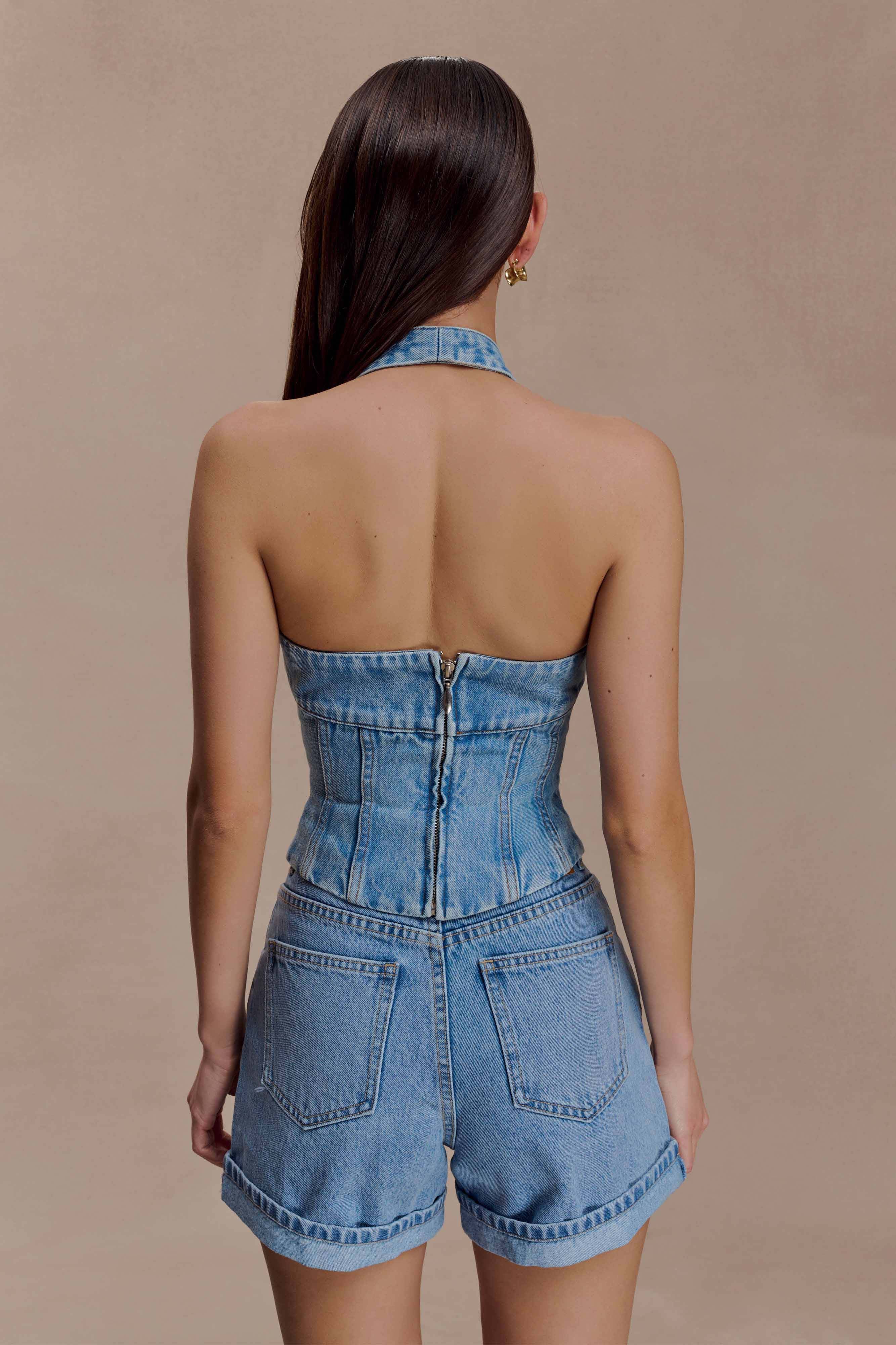 Carlene Cuffed Denim Shorts in Classic Blue – Chic&Drifts