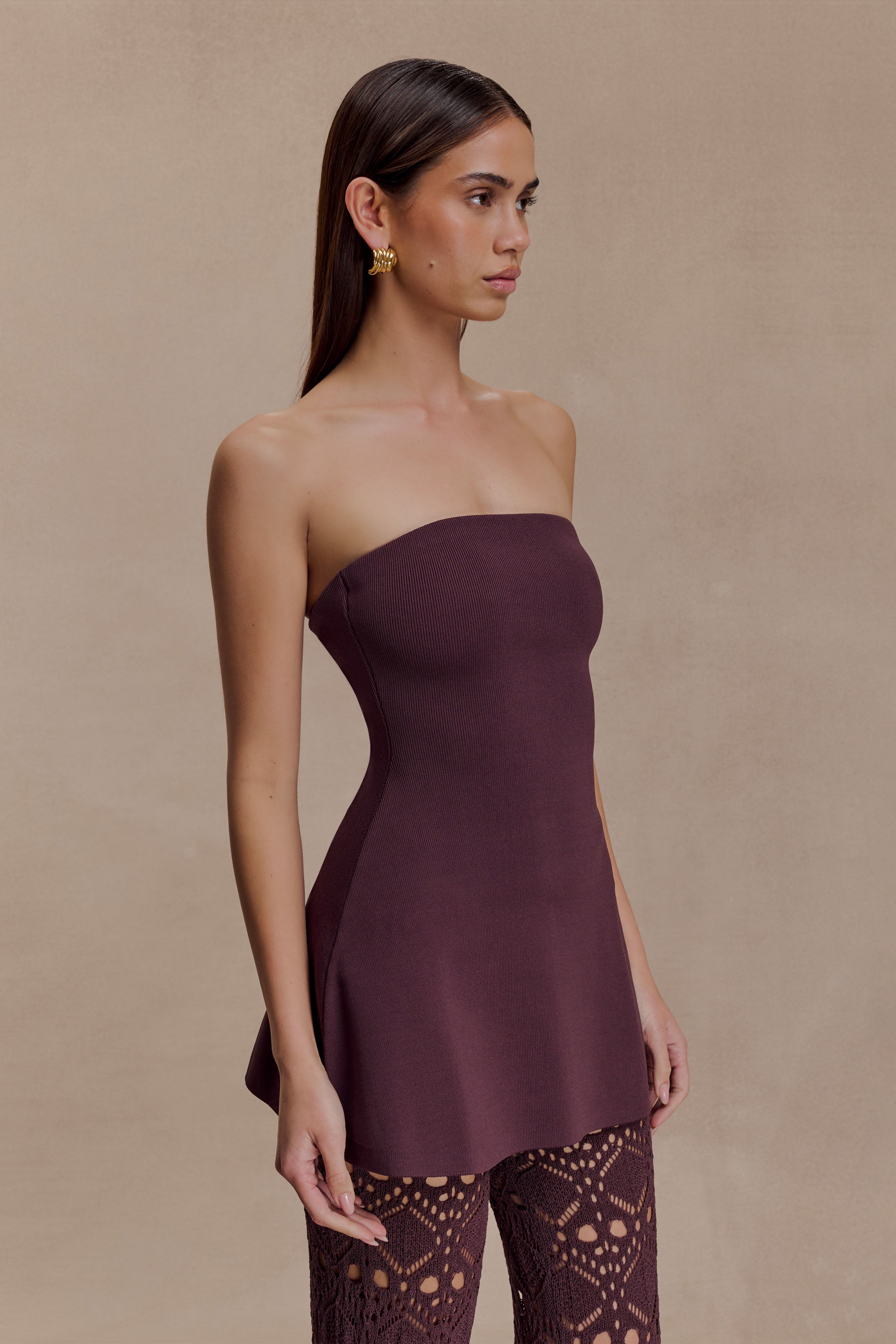 Anette Bandage Knit Strapless Top in Chocolate – Chic&Drifts