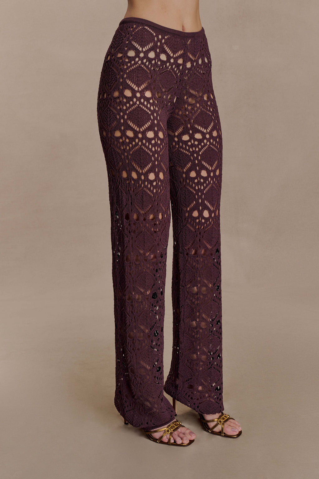 Trena Crochet Knit Trousers - Chocolate
