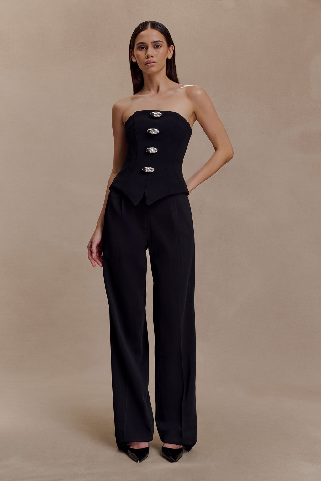 Fatima Satin Straight Leg Trouser - Black