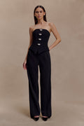 Fatima Satin Straight Leg Trouser - Black
