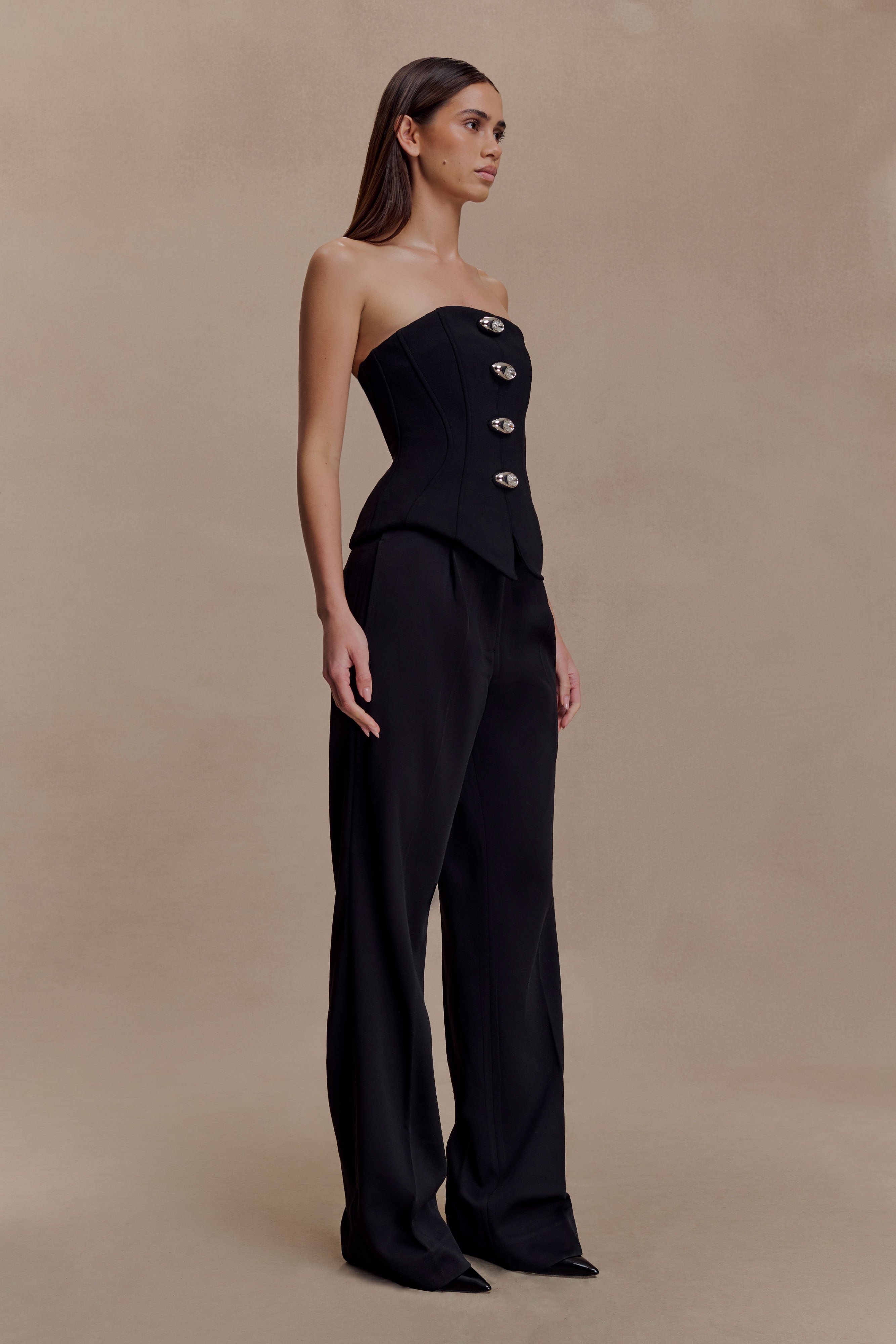 Fatima Satin Straight Leg Trouser - Black