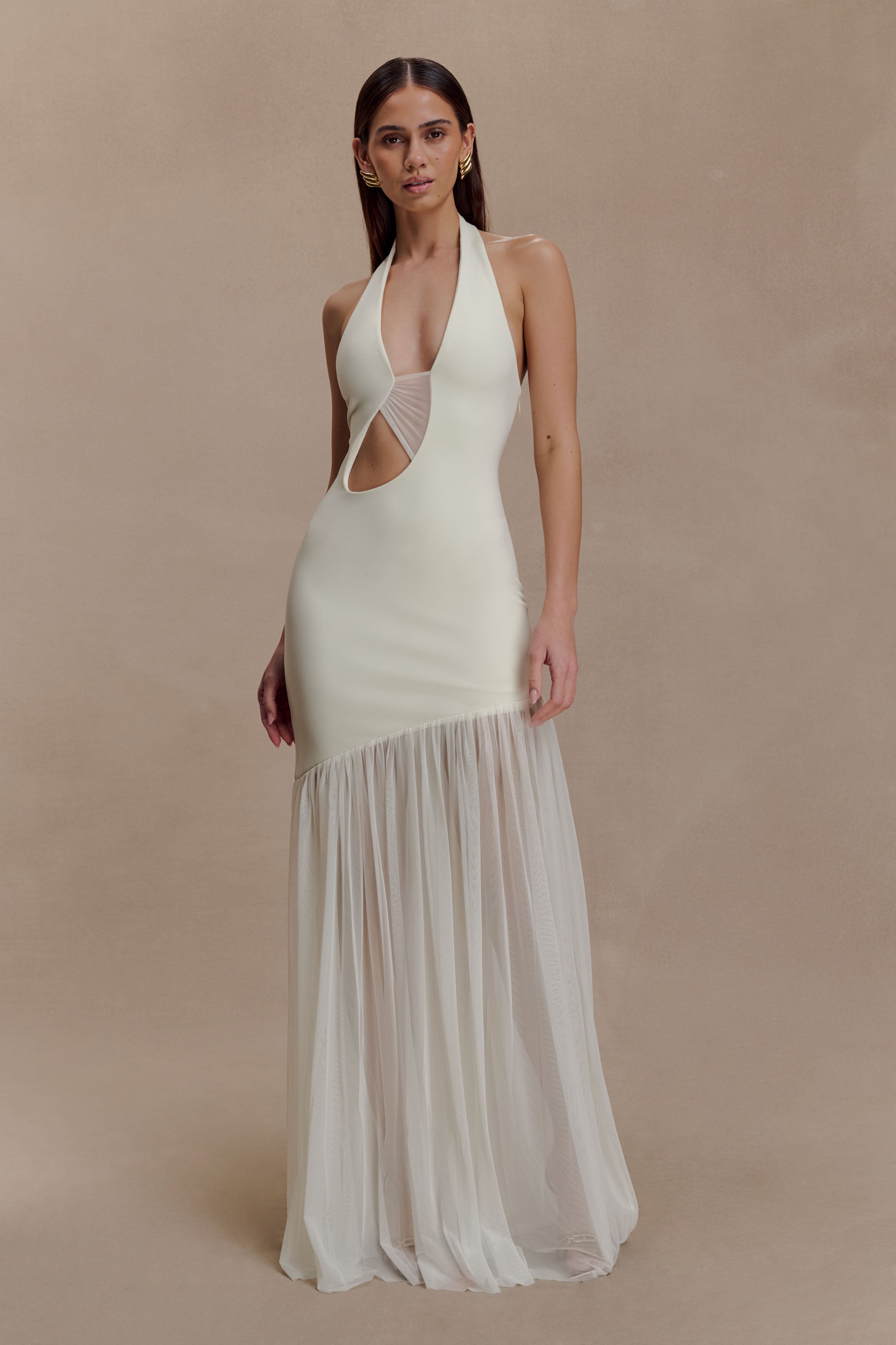 Aubree Crepe And Mesh Maxi Dress