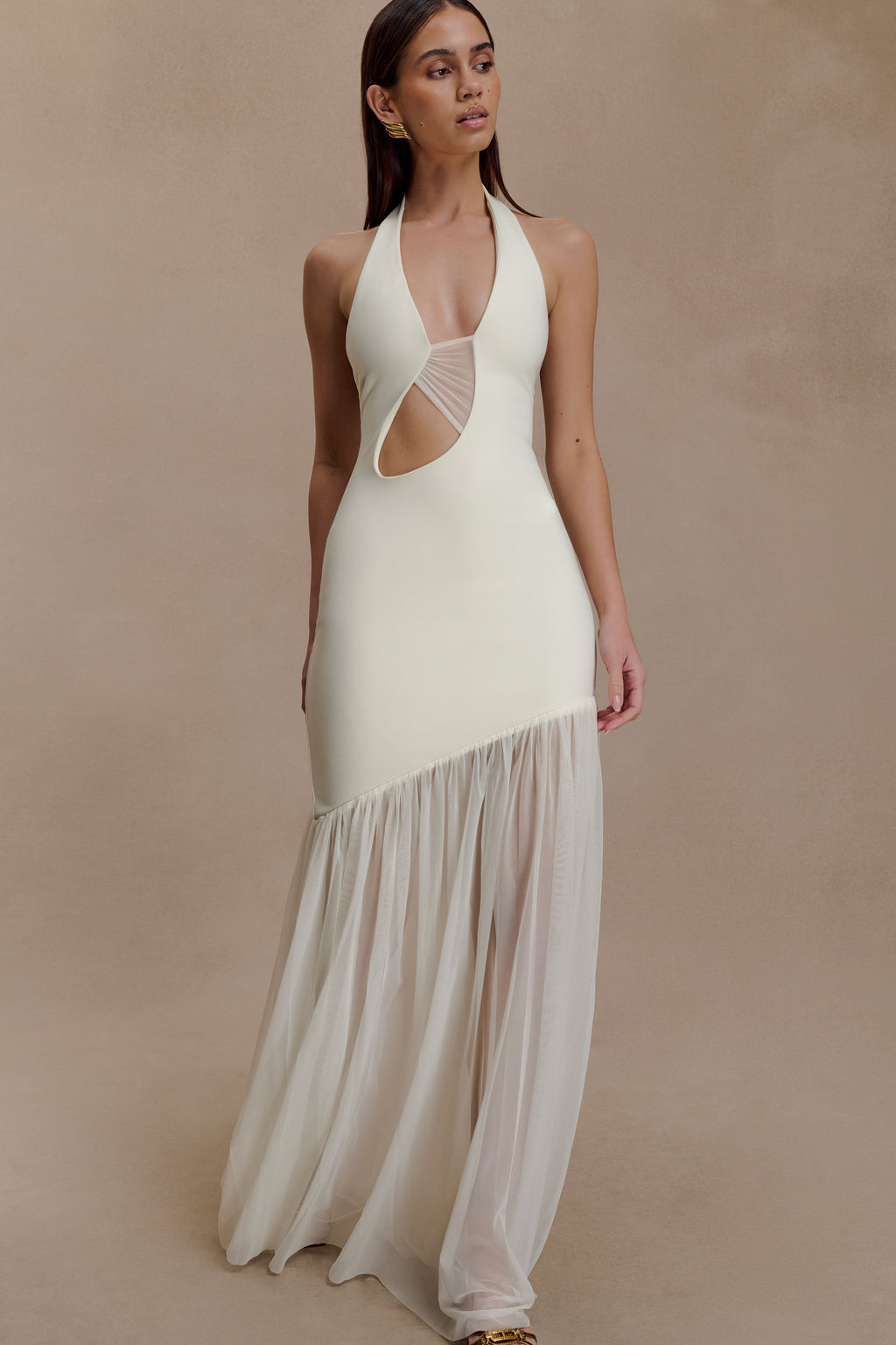Aubree Crepe And Mesh Maxi Dress