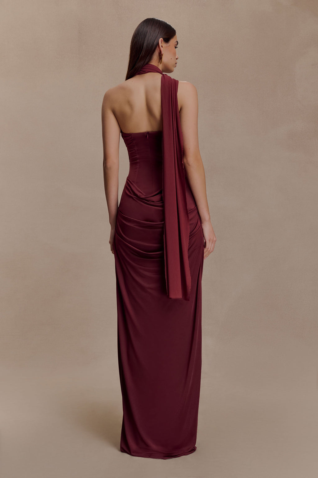 Mattea Slinky And Mesh Maxi Dress With Scarf
