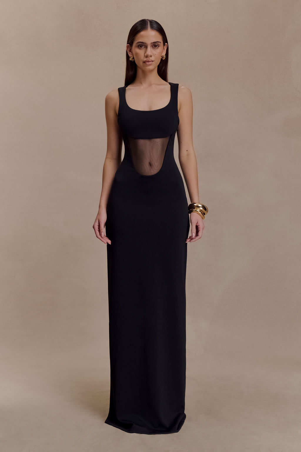 Marlon Crepe And Mesh Maxi Dress