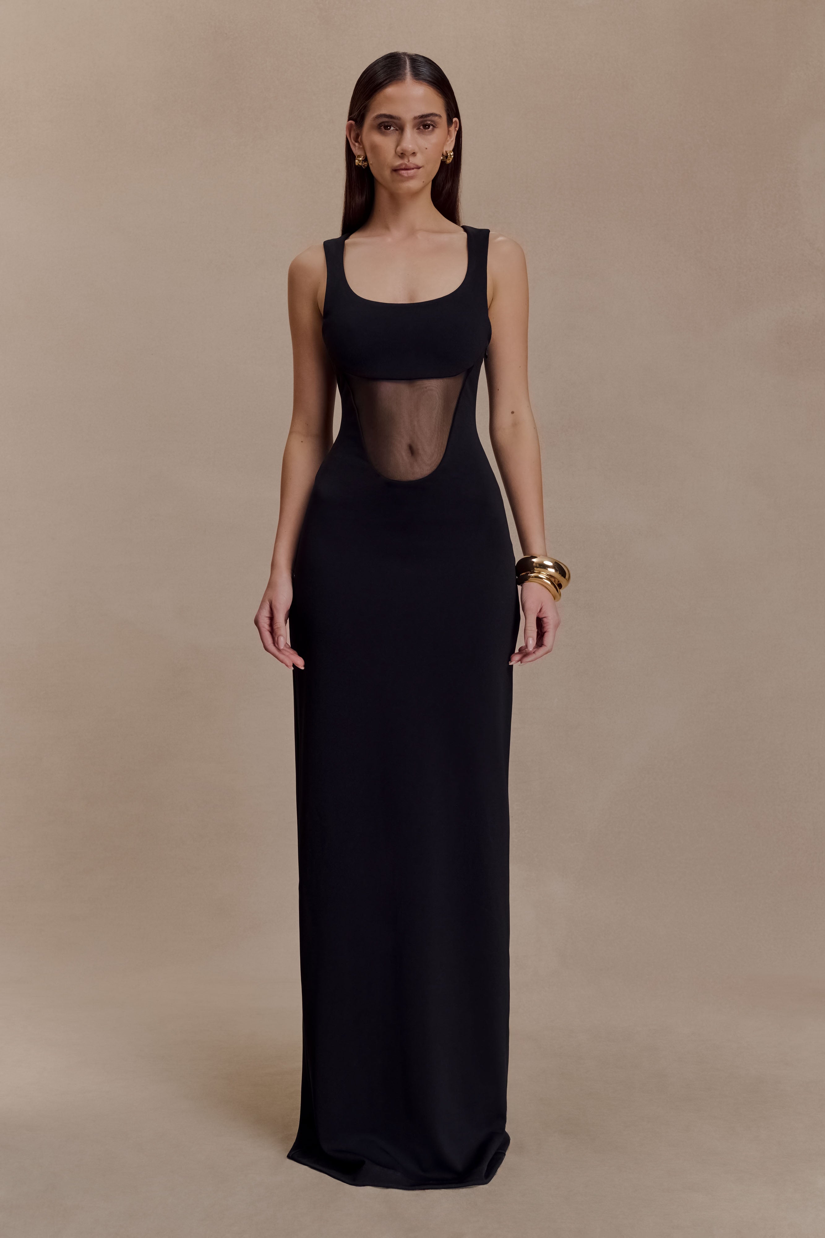 Marlon Crepe And Mesh Maxi Dress