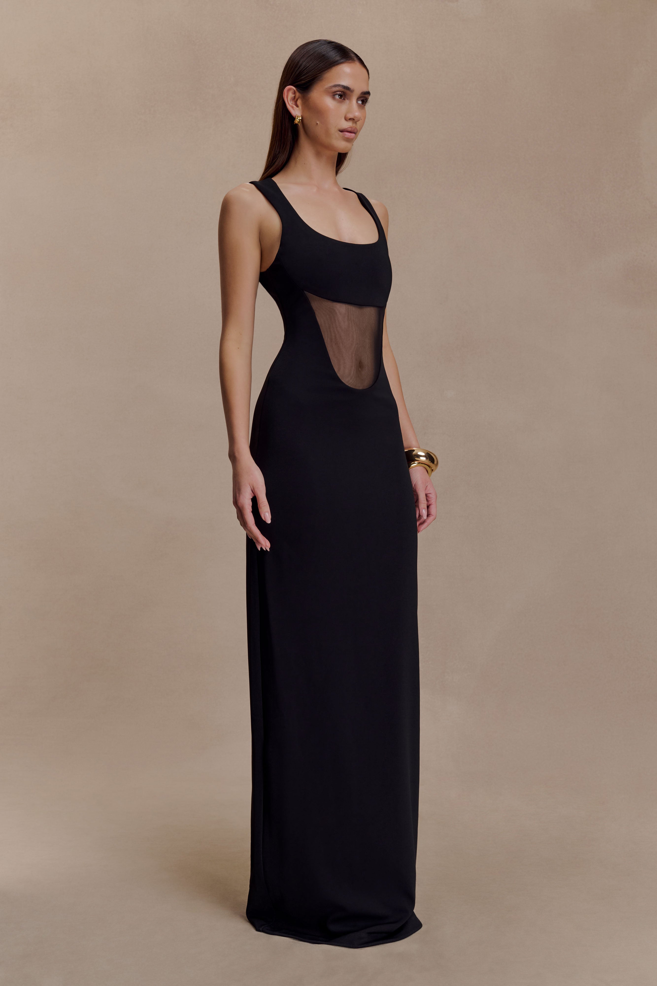 Marlon Crepe And Mesh Maxi Dress