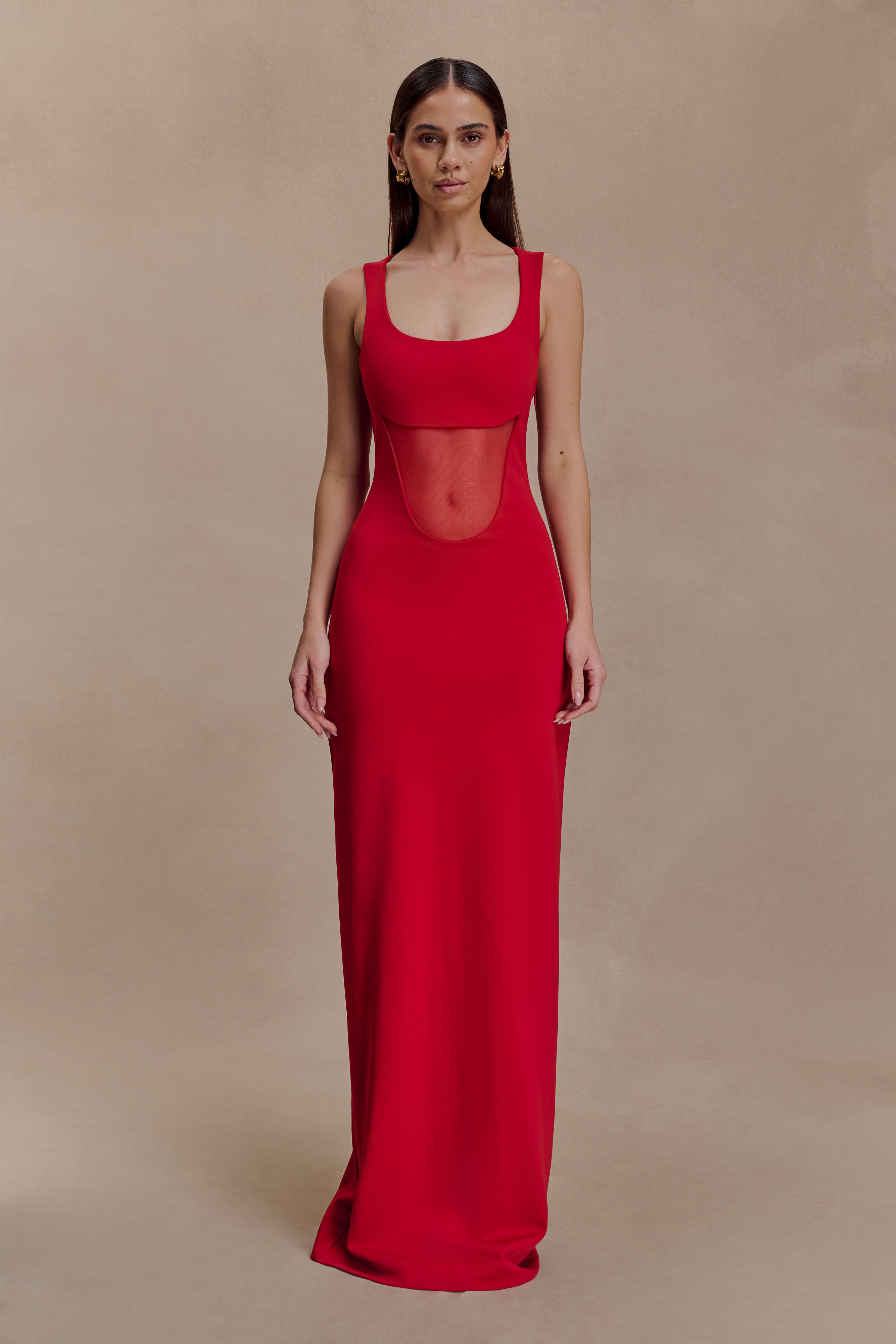 Marlon Crepe And Mesh Maxi Dress