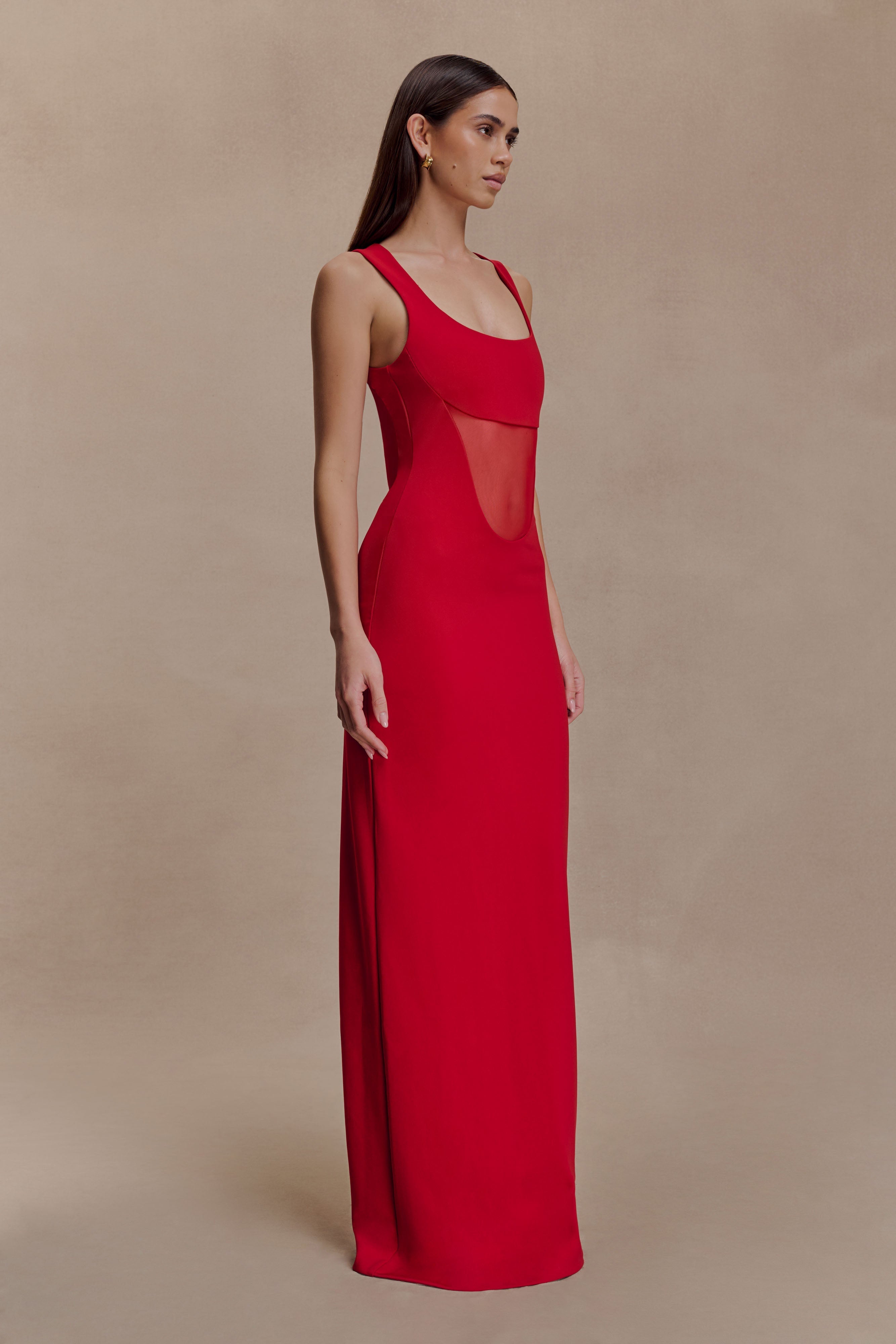 Marlon Crepe And Mesh Maxi Dress