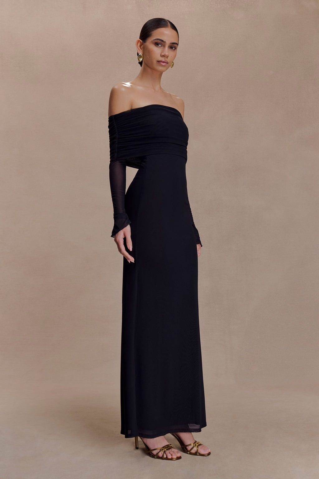 Josie Off Shoulder Mesh Maxi Dress in Black – Chic&Drifts