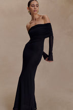 Josie Off Shoulder Mesh Maxi Dress in Black – Chic&Drifts