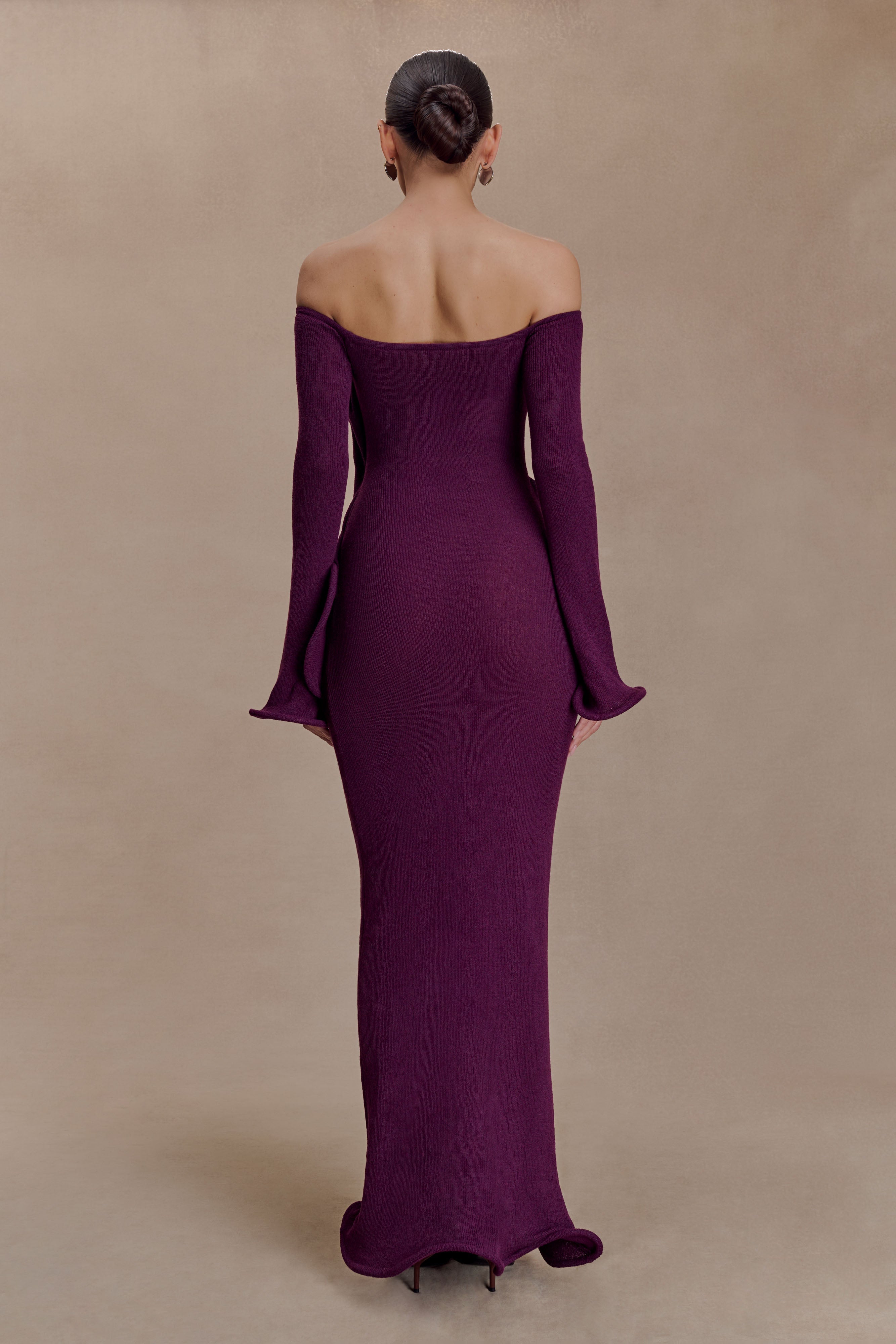 Sandrine Off Shoulder Knit Maxi Dress in Plum – Chic&Drifts