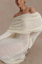 Marisol Off Shoulder Boucle Maxi Dress in Ivory – Chic&Drifts