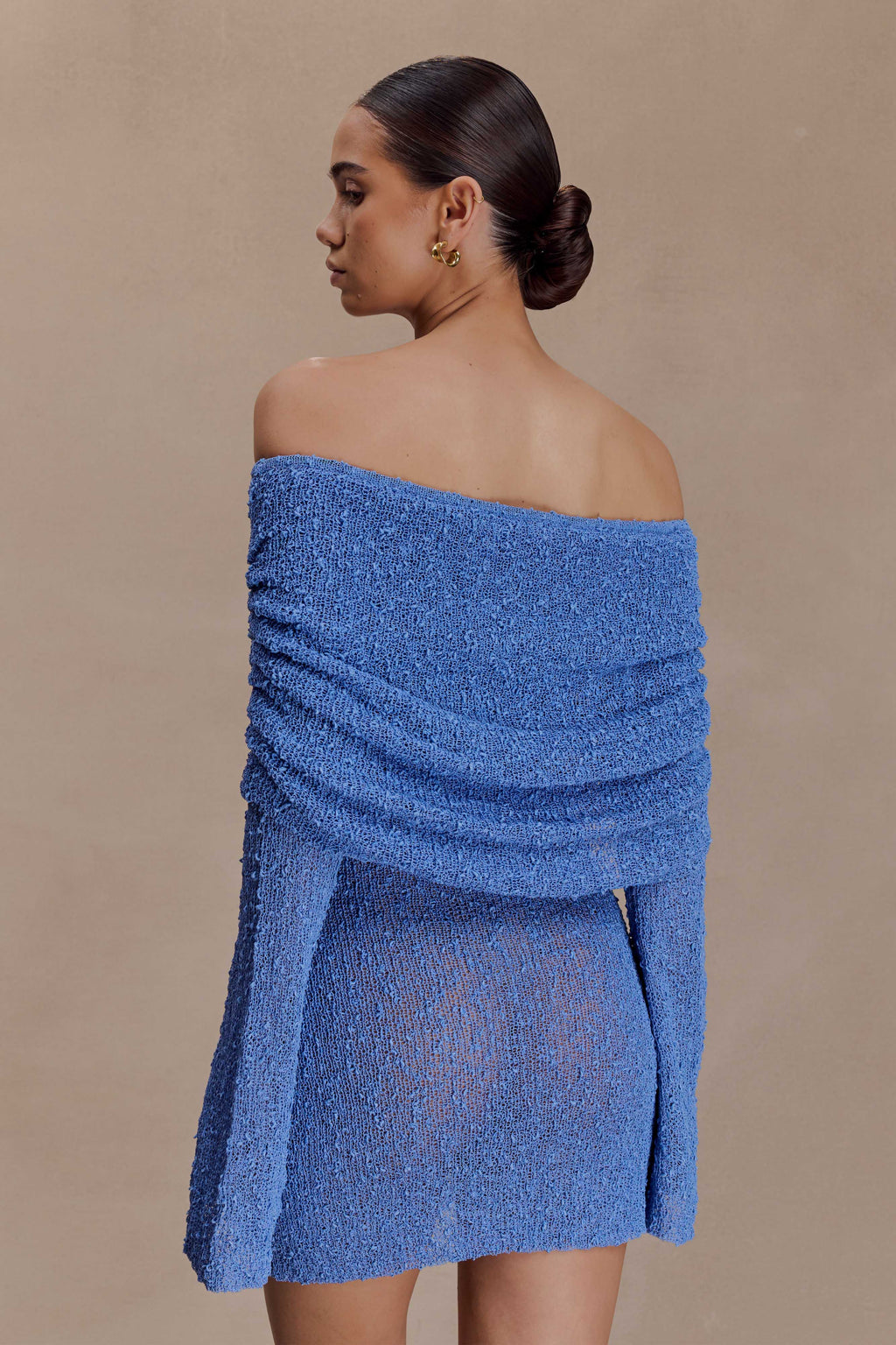 Marisol Off Shoulder Boucle Mini Dress in Periwinkle – Chic&Drifts