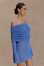 Marisol Off Shoulder Boucle Mini Dress in Periwinkle – Chic&Drifts