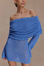 Marisol Off Shoulder Boucle Mini Dress in Periwinkle – Chic&Drifts