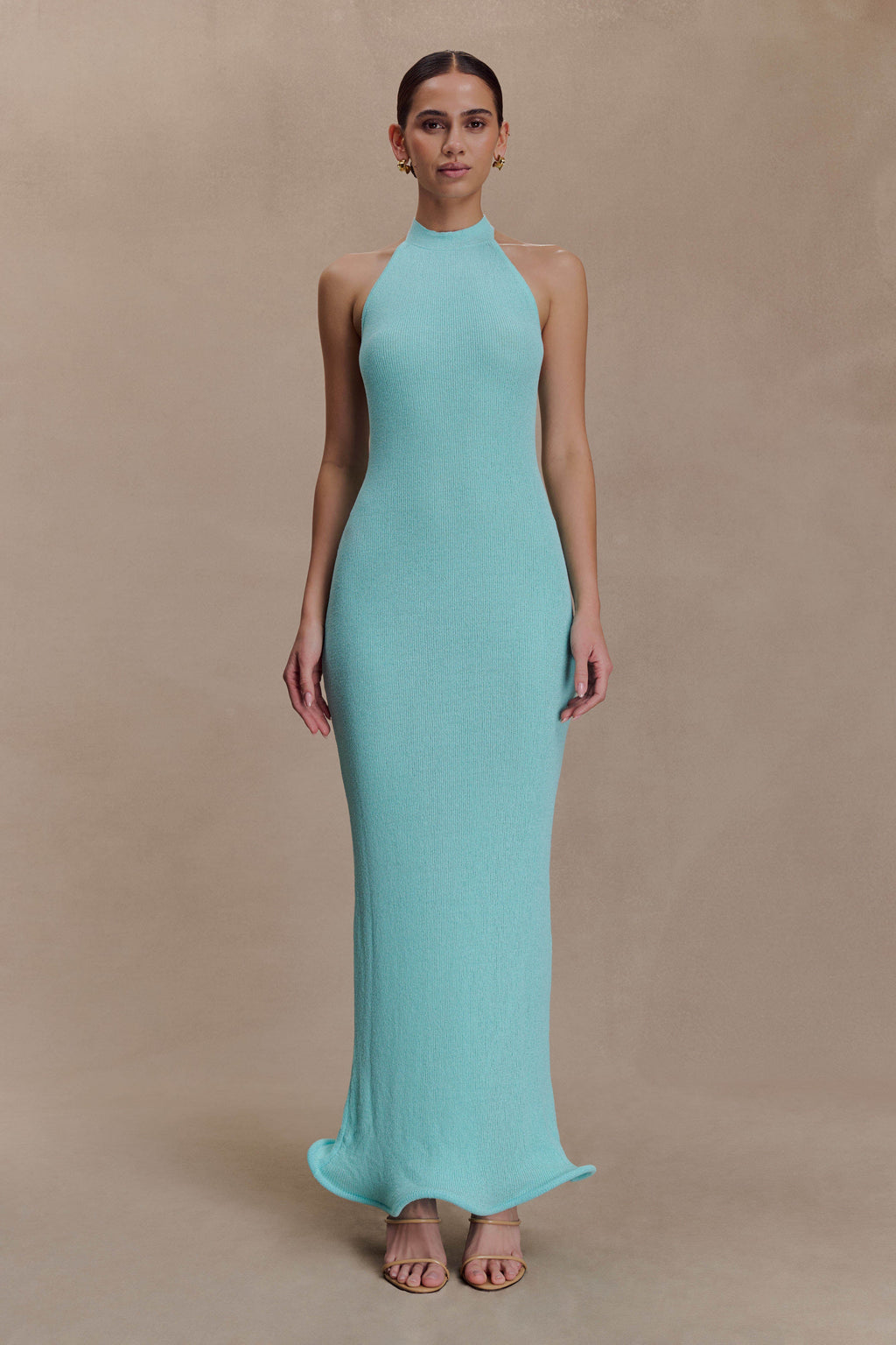 Melodie Halter Knit Maxi Dress in Cyan Blue – Chic&Drifts