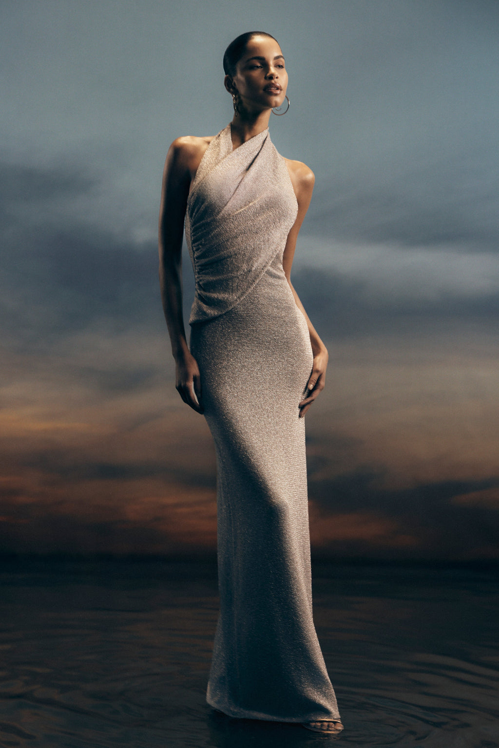 Elma Lurex Knit Halter Maxi Dress