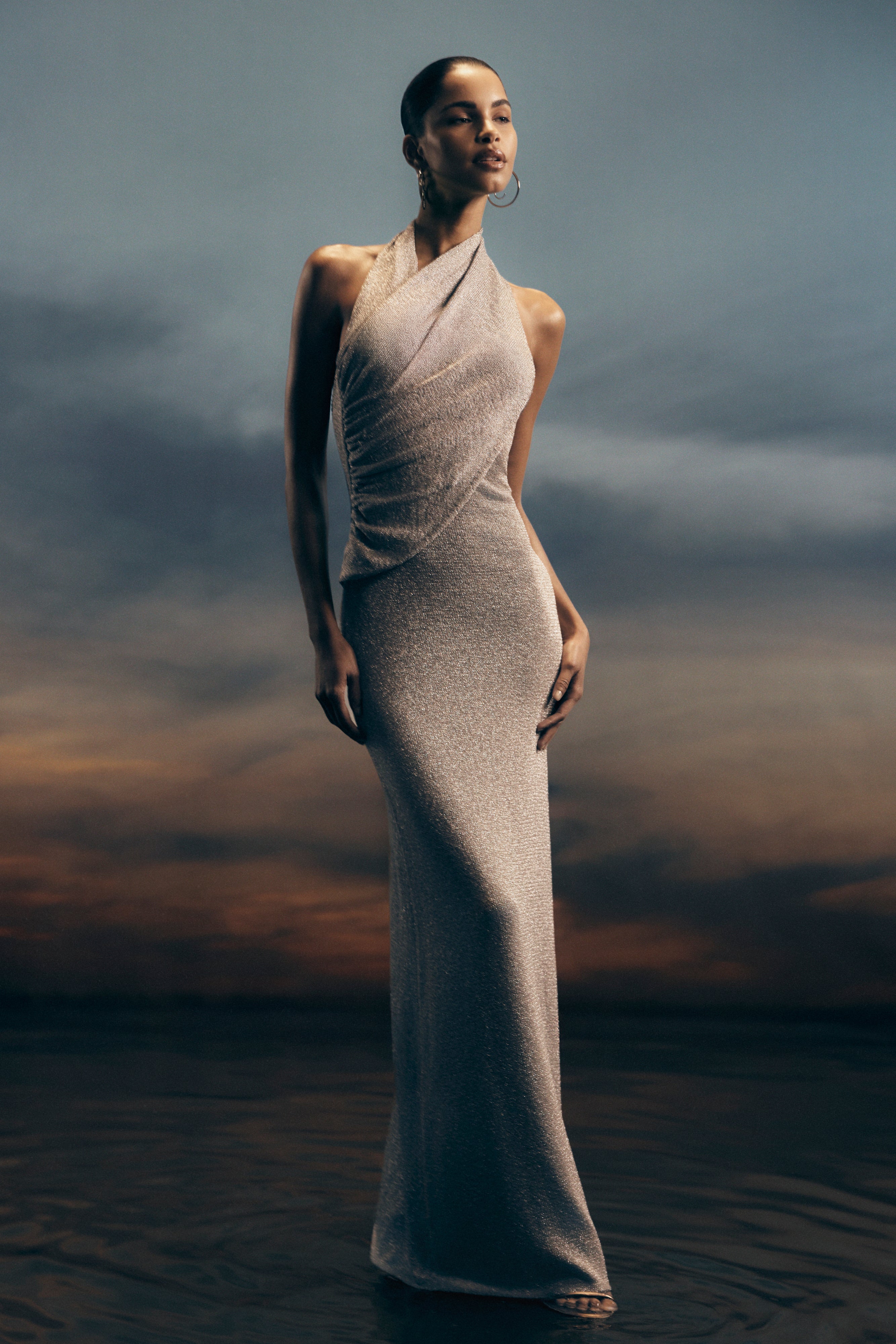 Elma Lurex Knit Halter Maxi Dress