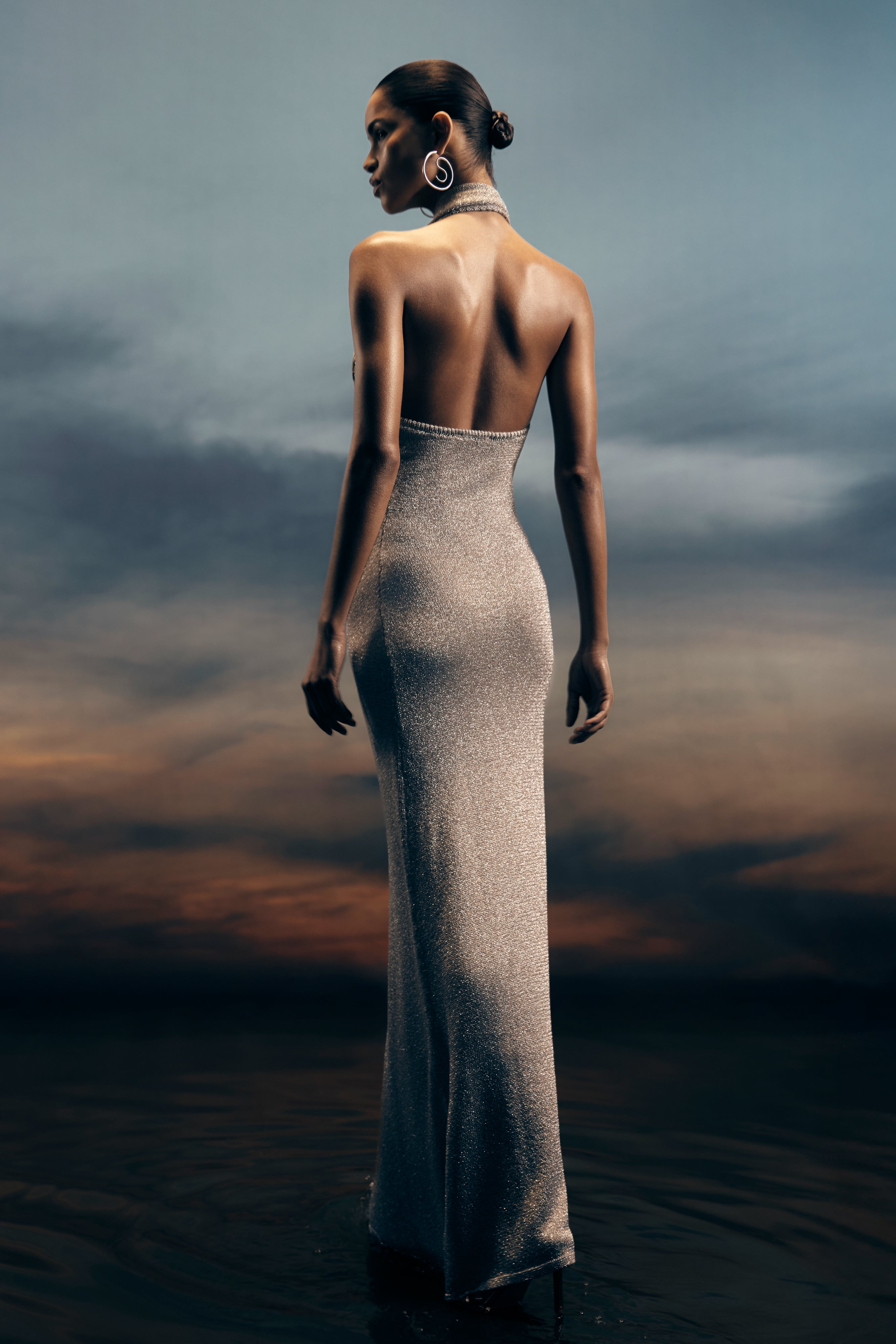 Elma Lurex Knit Halter Maxi Dress