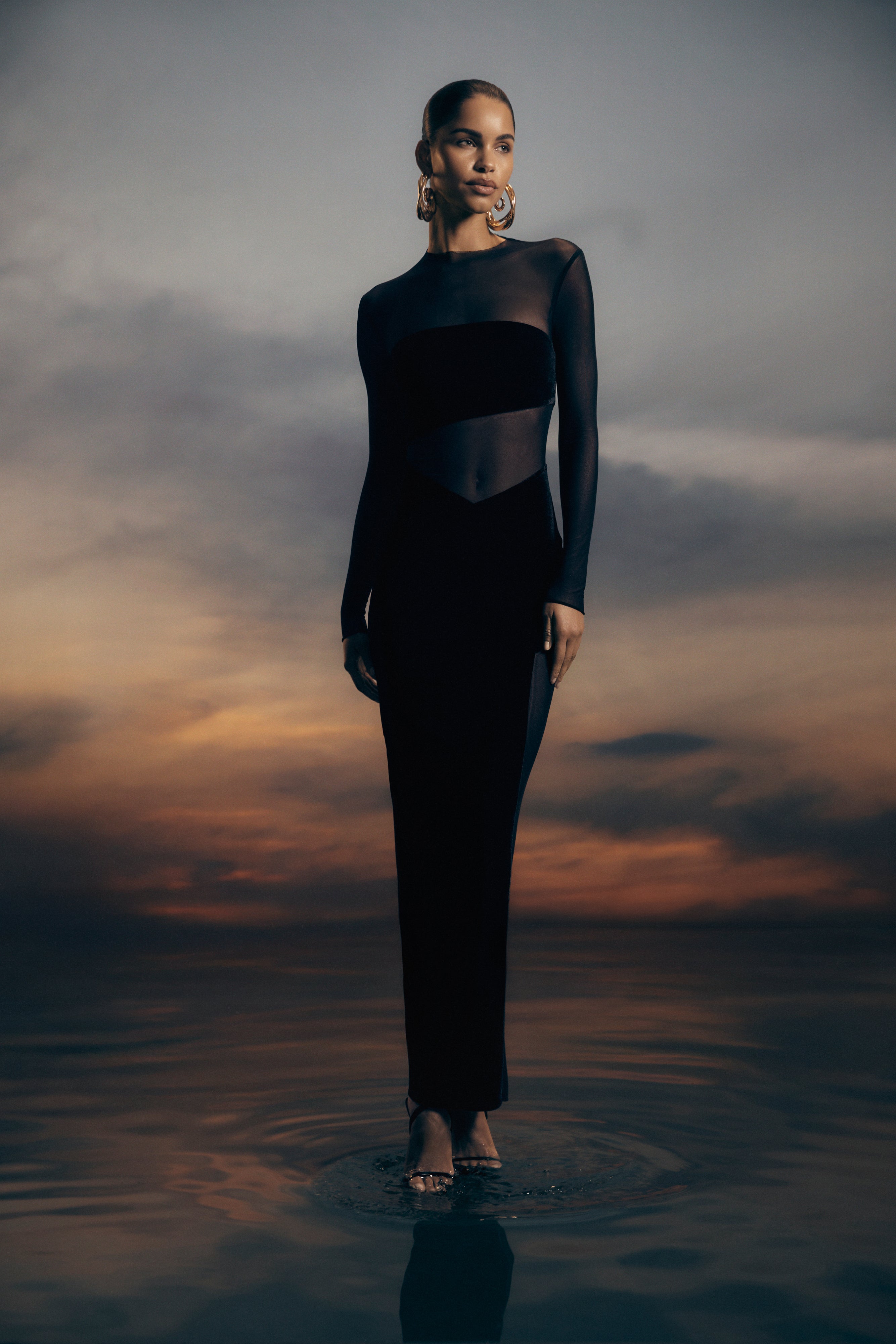Davina Velvet And Mesh Maxi Dress