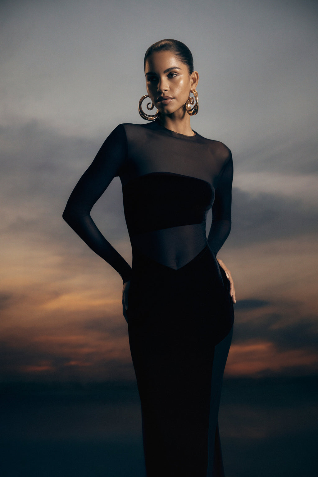Davina Velvet And Mesh Maxi Dress