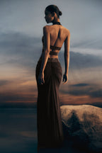 Siren Satin And Diamante Maxi Skirt in Dark Chocolate – Chic&Drifts