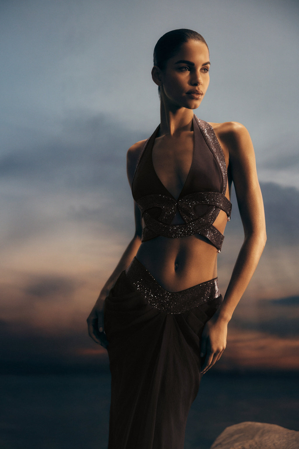 Siren Satin And Diamante Halter Top in Dark Chocolate – Chic&Drifts