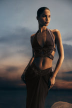 Siren Satin And Diamante Halter Top in Dark Chocolate – Chic&Drifts