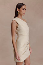 Helena One Shoulder Linen Mini Dress in Natural Beige – Chic&Drifts