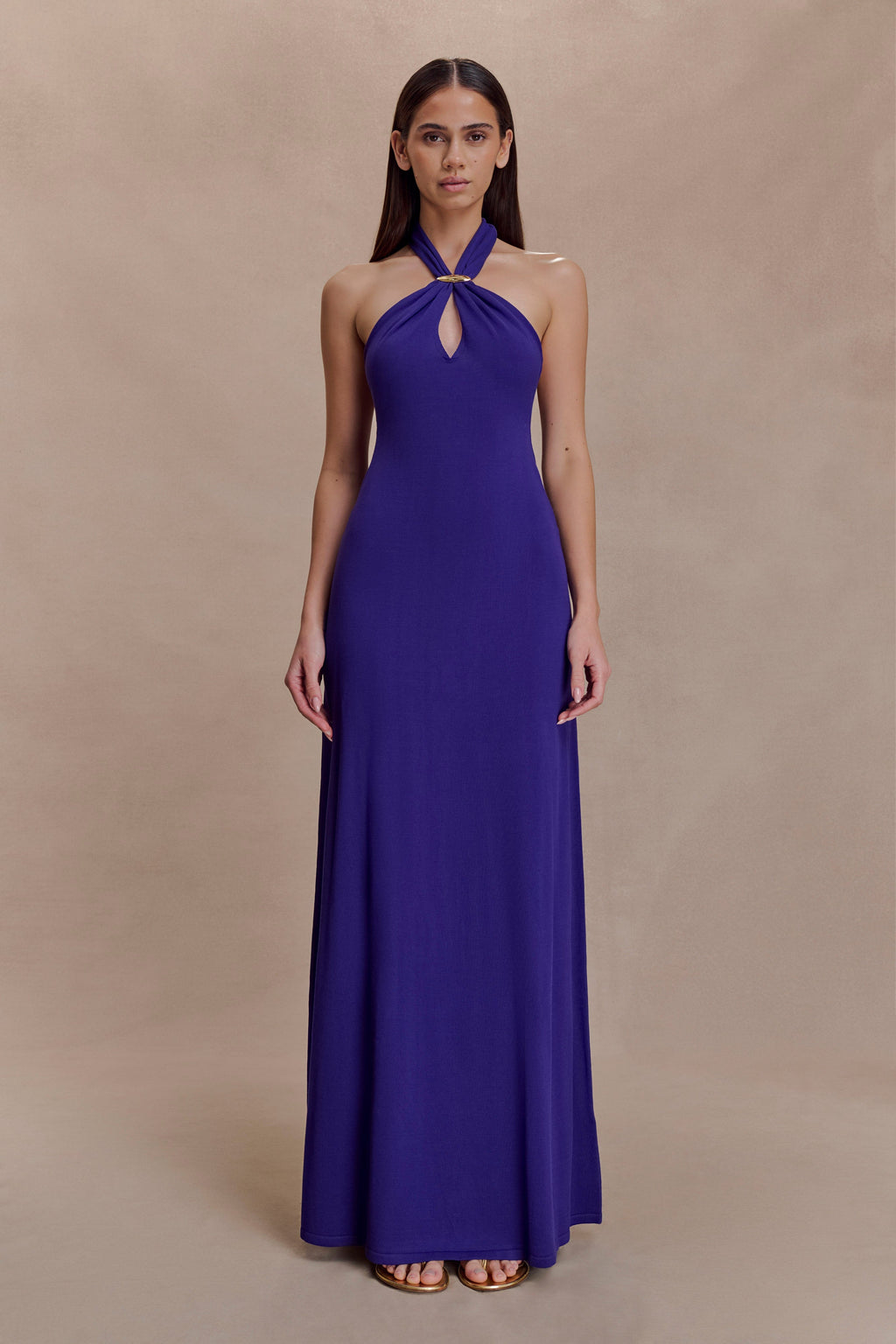 Ozias Halter Semi Sheer Knit Maxi Dress