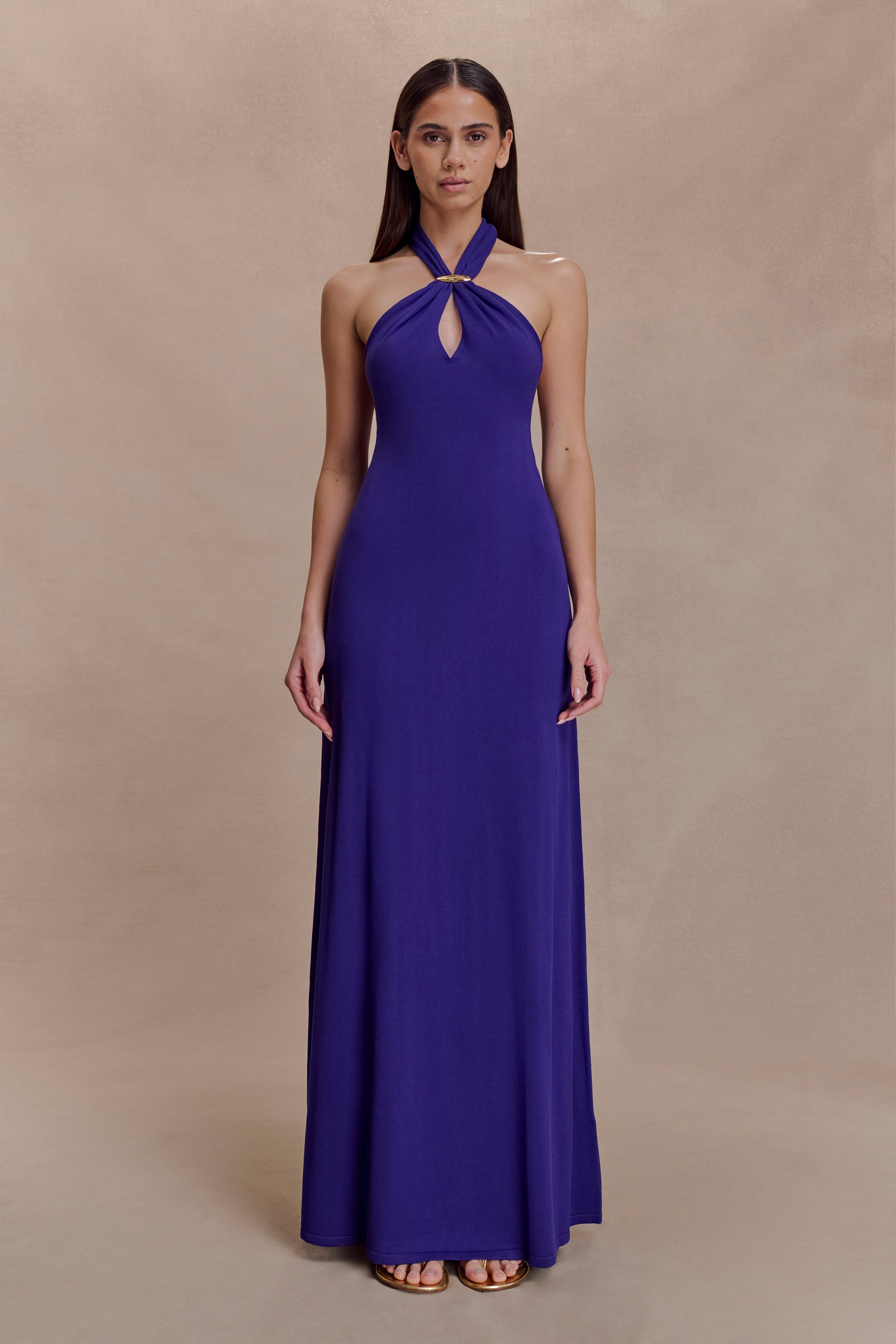 Ozias Halter Semi Sheer Knit Maxi Dress
