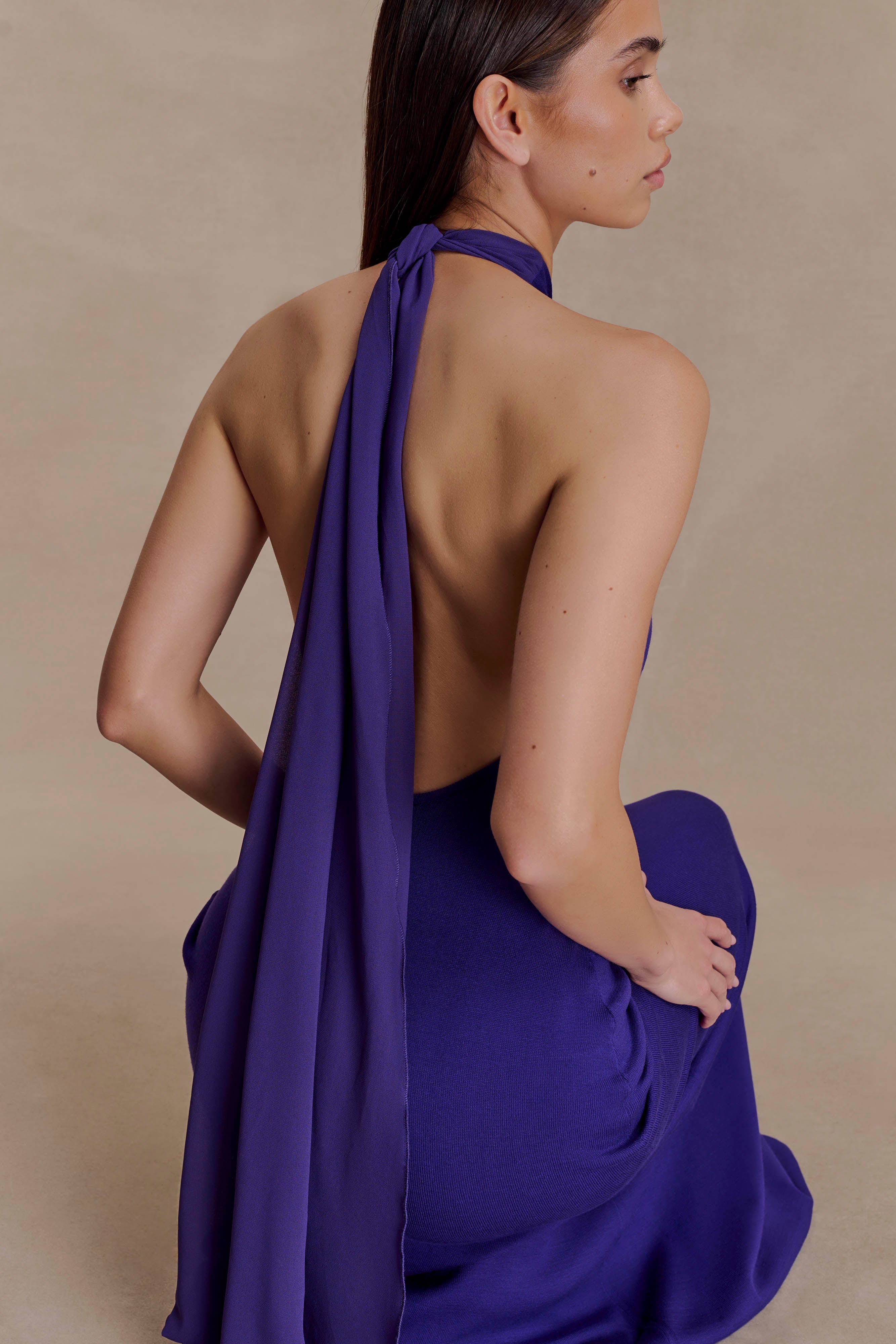 Ozias Halter Semi Sheer Knit Maxi Dress