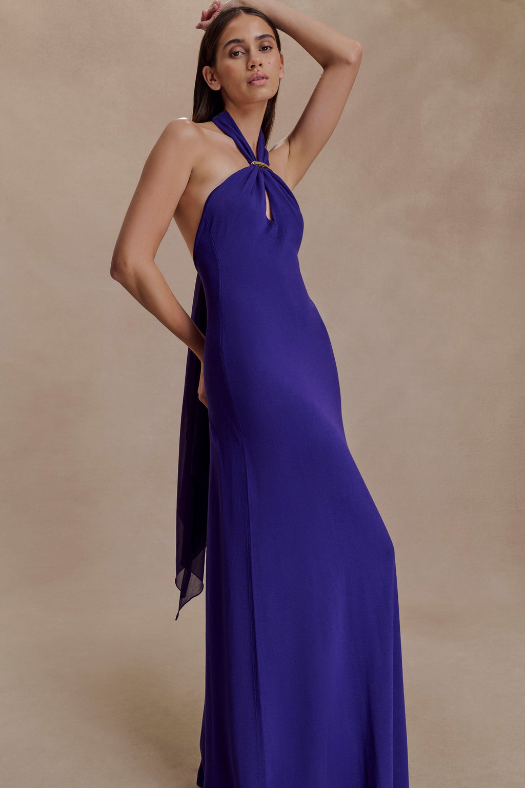Ozias Halter Semi Sheer Knit Maxi Dress