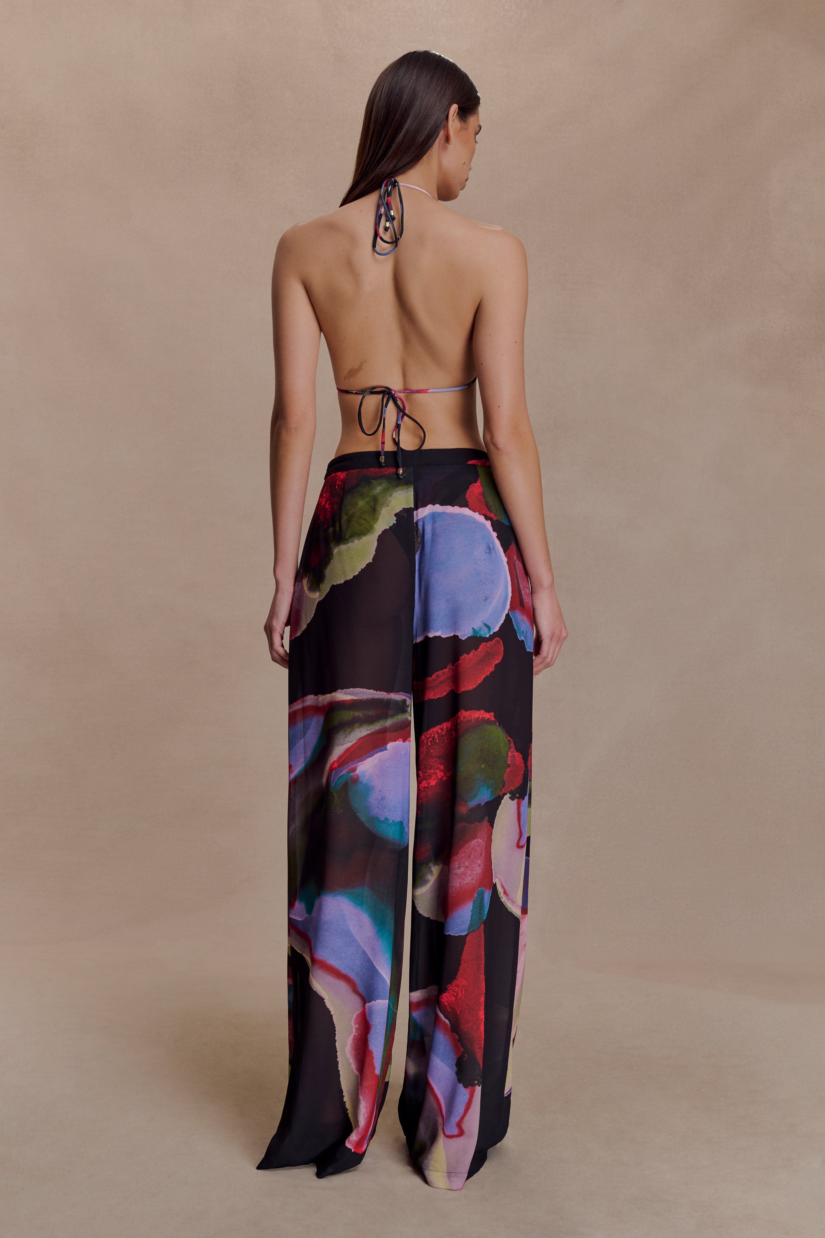 Rachel Chiffon Straight Leg Trousers - Multi Fluid Reverie Print