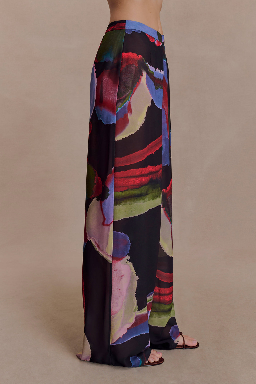 Rachel Chiffon Straight Leg Trousers - Multi Fluid Reverie Print