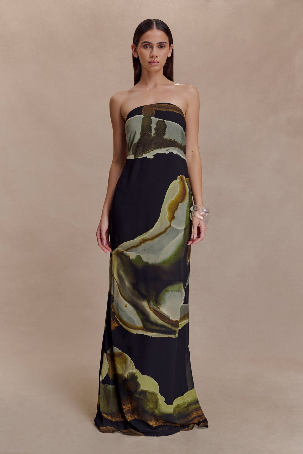Amaya Strapless Chiffon Maxi Dress in Blue Polka Dot – Chic&Drifts