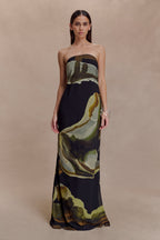 Amaya Strapless Chiffon Maxi Dress in Blue Polka Dot – Chic&Drifts